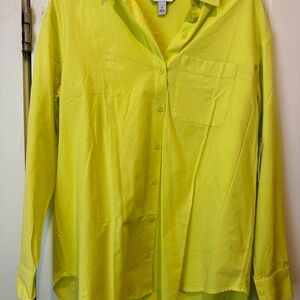 Nine West Lime Green Button-Up Blouse Small